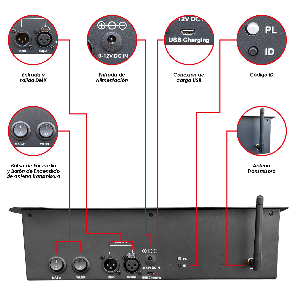 DMX3500-WS Controlador Profesional DMX 192 Canales Con Caja Incorpotada y Antena Transmisora Steelpro