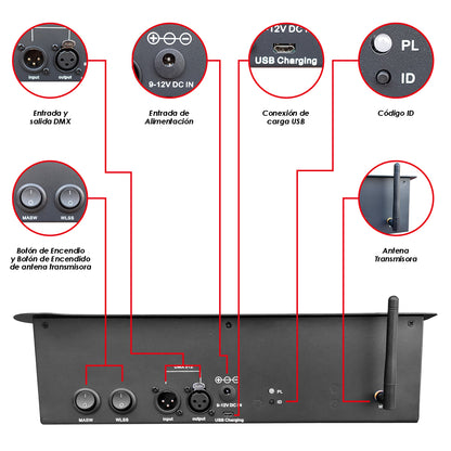 DMX3500-WS Controlador Profesional DMX 192 Canales Con Caja Incorpotada y Antena Transmisora Steelpro