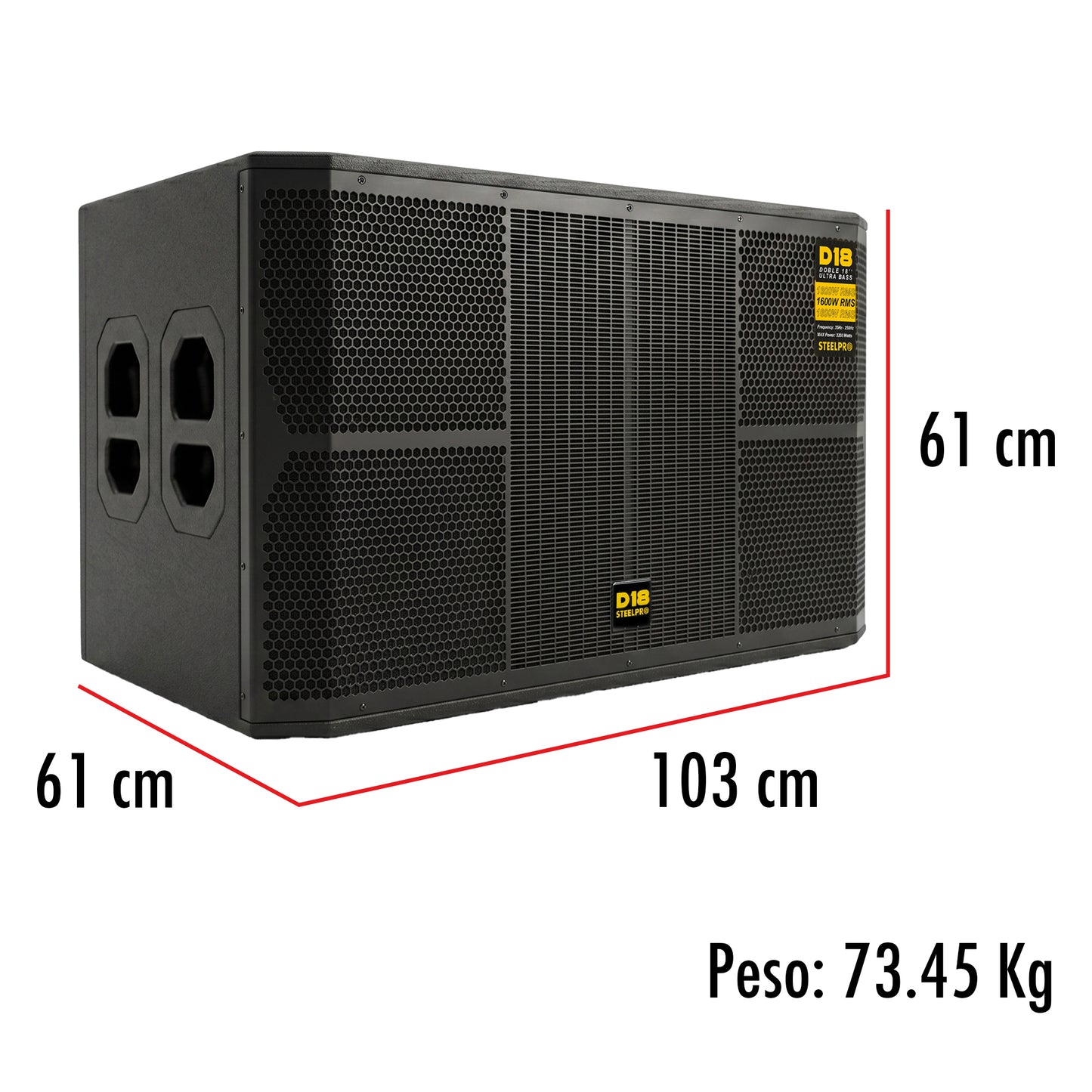 DOMINATOR Subwoofer Profesional Doble 18” Amplificado Dps 1600 Rms Steelpro