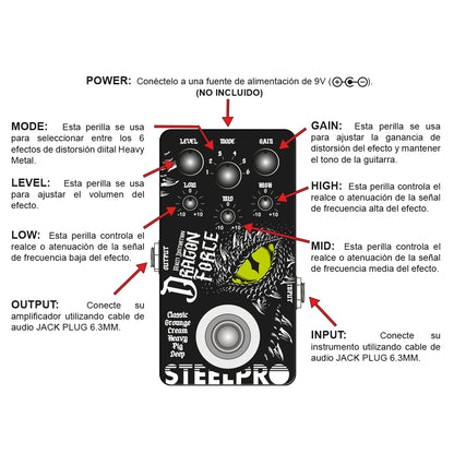 Pedal Para Guitarra Steelpro Dragon Force 6 Distorsión  9v