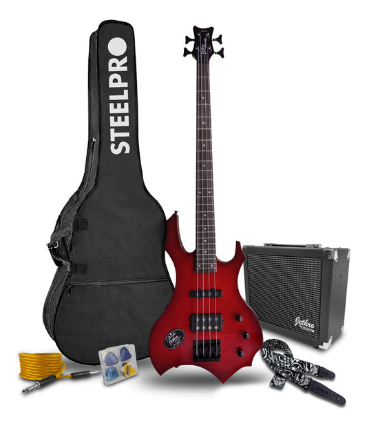 Paquete Bajo Electrico Jethro Series By Steelpro 509-sk Acabado Del Cuerpo Barnizado Cantidad De Cuerdas 4 Color Red Quilted Soft Burst Orientación De La Mano Diestro