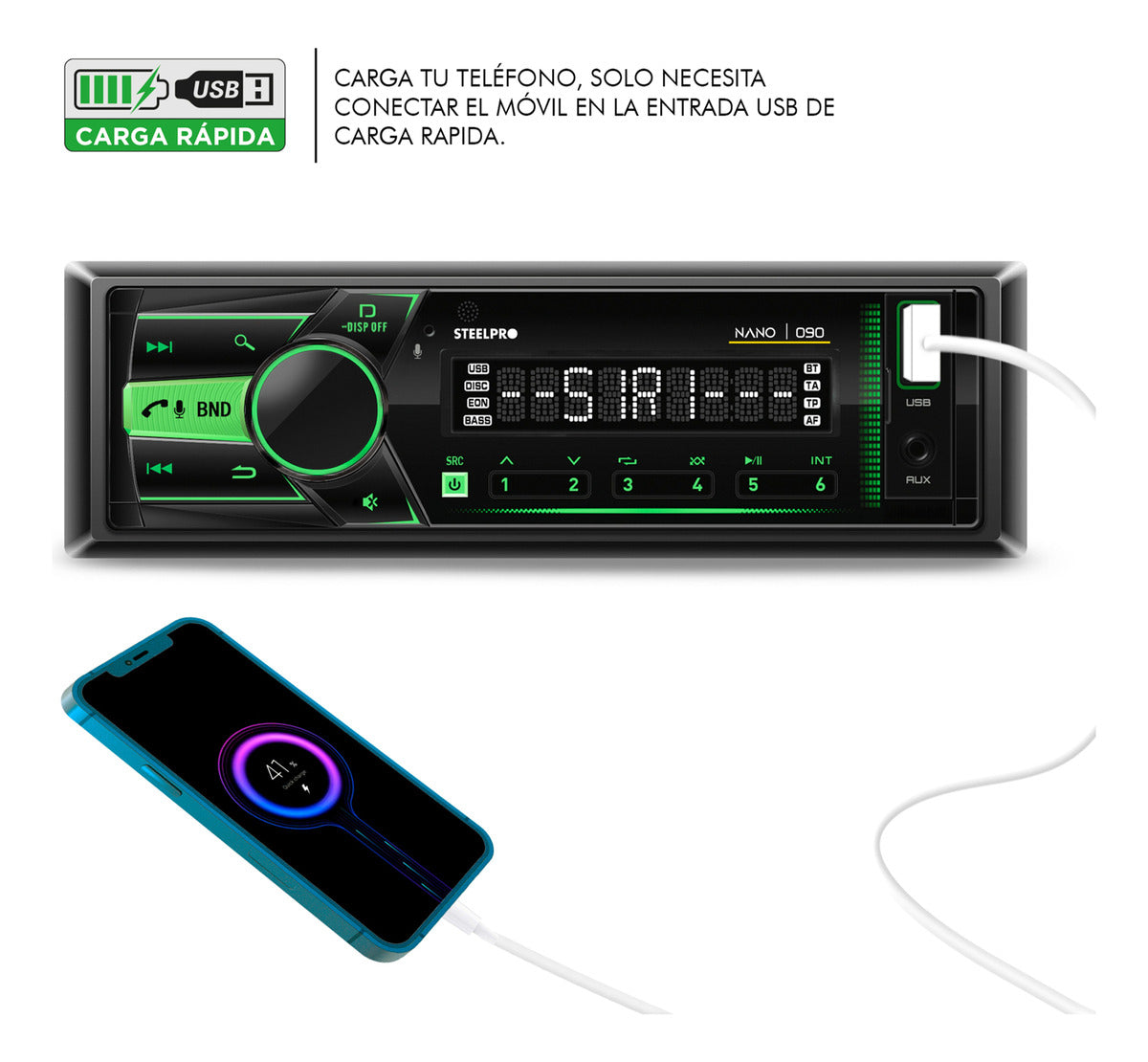Autoestéreo Premium Desmontable Bt/fm/usb Nano 090 Steelpro