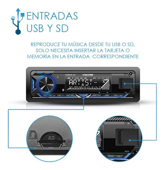 Estereo Para Auto Bluetooth Usb Con Par Bocinas 6.5 Steelpro