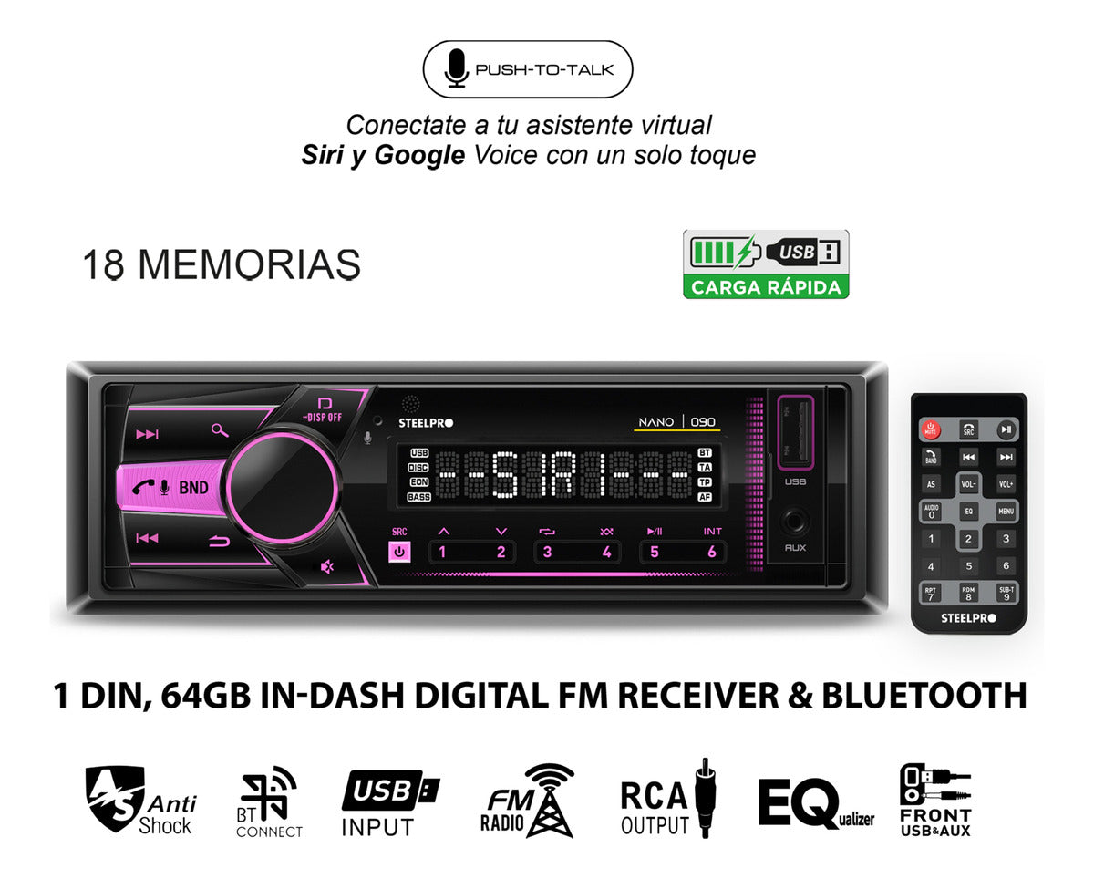 Autoestéreo Premium Desmontable Bt/fm/usb Nano 090 Steelpro