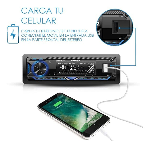 Estereo Para Auto Bluetooth Usb Con Par Bocinas 6.5 Steelpro