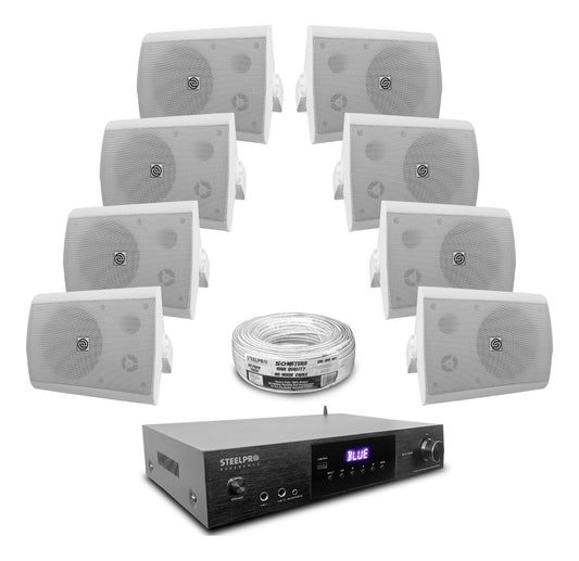 Kit Amplificador Bt 600w 8 Bafles Ambiental 6.5 By Steelpro
