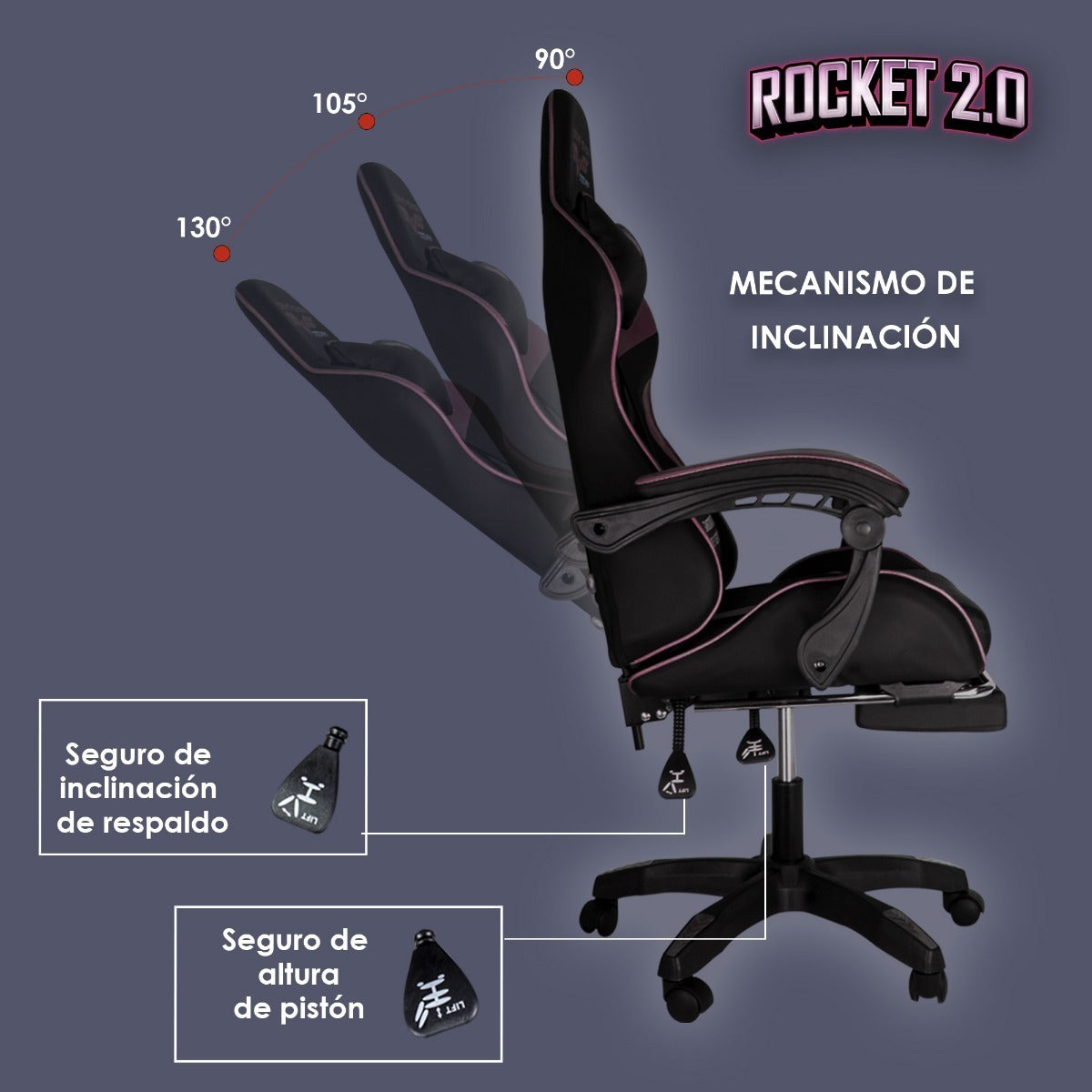 Silla De Escritorio Steelpro Rocket 2.0 Gamer Ergonómica Negra Y Rosa Con Tapizado De Cuero Sintético