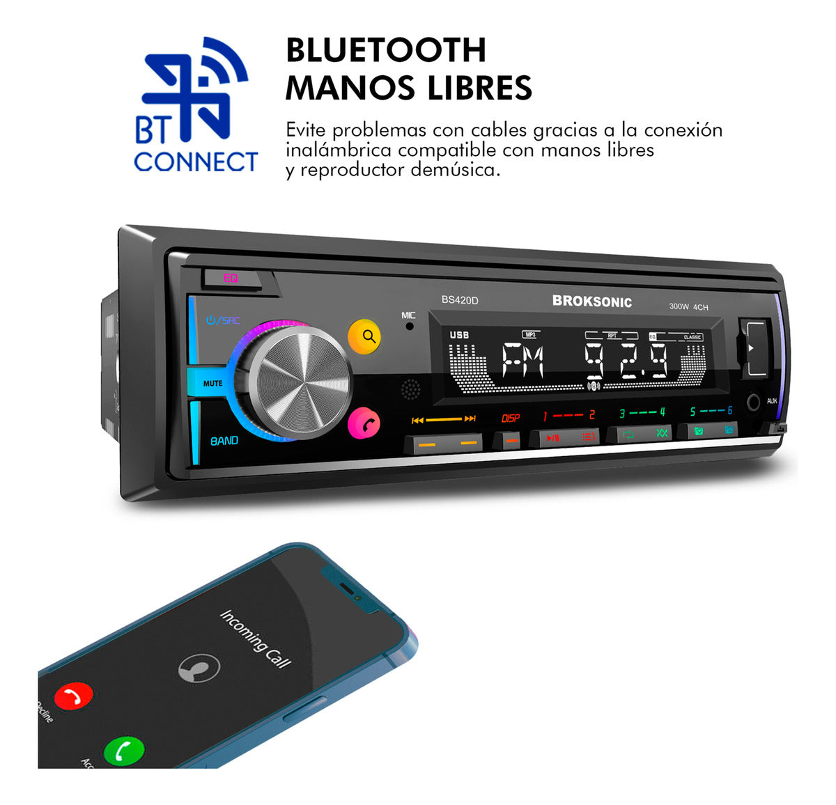Autoestereo Desmontable Bocinas6.5 3vias Broksonic Bs-420d65