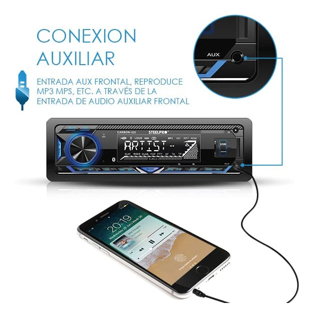 Estereo Para Auto Bluetooth Usb Con Par Bocinas 6.5 Steelpro