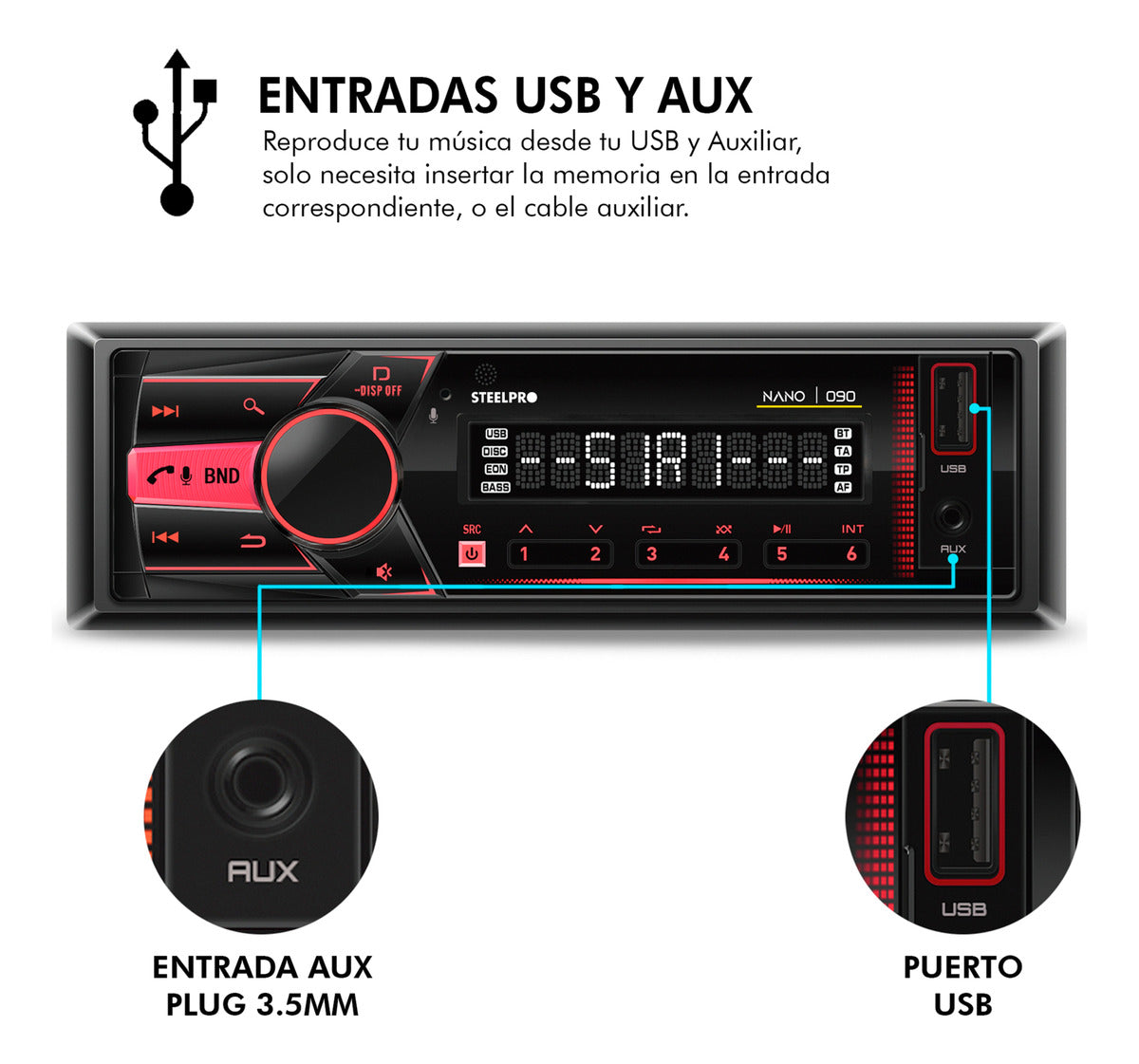 Autoestéreo Premium Desmontable Bt/fm/usb Nano 090 Steelpro