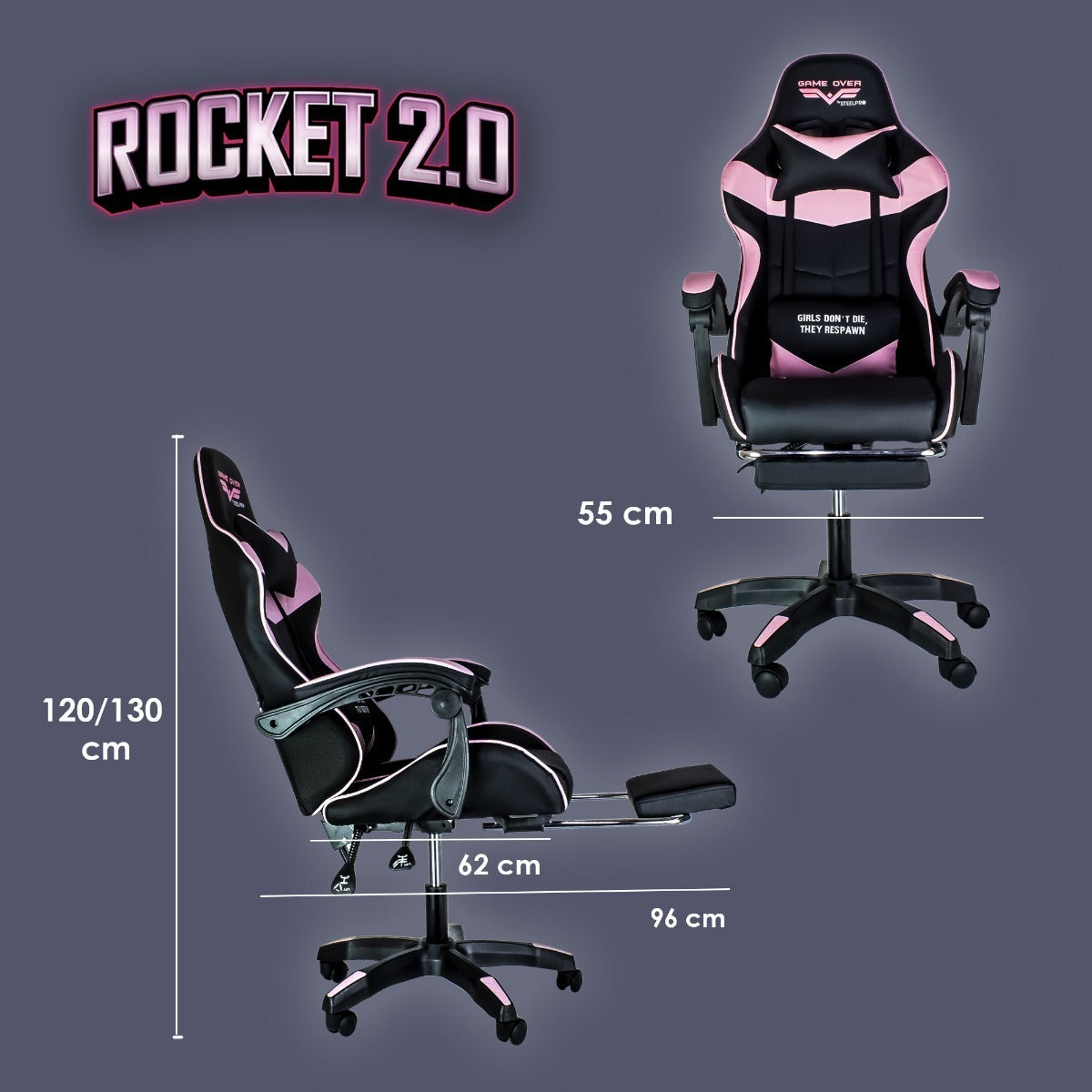 Silla De Escritorio Steelpro Rocket 2.0 Gamer Ergonómica Negra Y Rosa Con Tapizado De Cuero Sintético