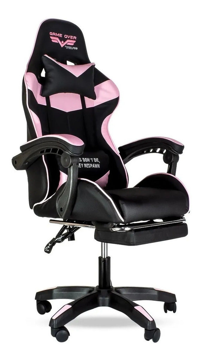 Silla De Escritorio Steelpro Rocket 2.0 Gamer Ergonómica Negra Y Rosa Con Tapizado De Cuero Sintético