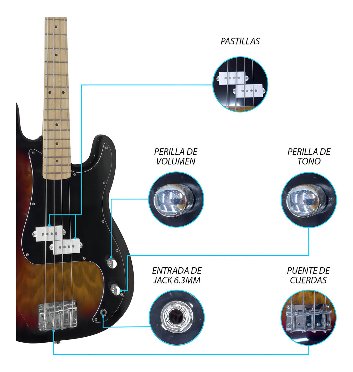 Paquete Bajo Electrico Jethro Series By Steelpro 501-sk Acabado Del Cuerpo Poliuretano Cantidad De Cuerdas 4 Color 3 Tone Sunburst Orientación De La Mano Diestro