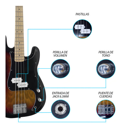 Paquete Bajo Electrico Jethro Series By Steelpro 501-sk Acabado Del Cuerpo Poliuretano Cantidad De Cuerdas 4 Color 3 Tone Sunburst Orientación De La Mano Diestro