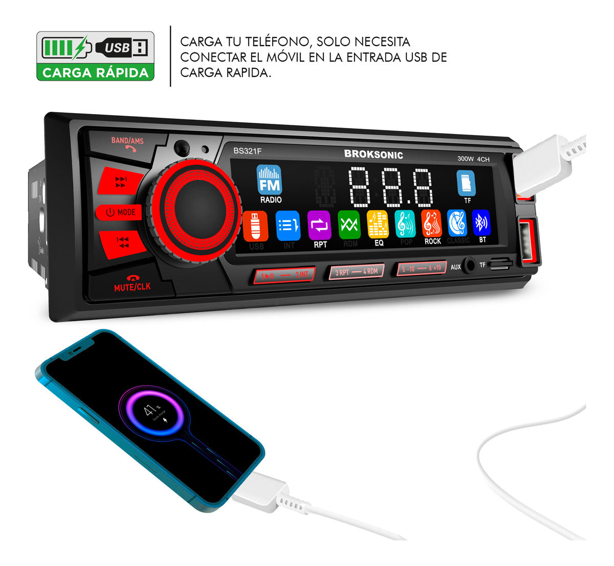 Autoestereo Bocinas 6.5 3 Vias Bluetooth Broksonic Bs-321f65