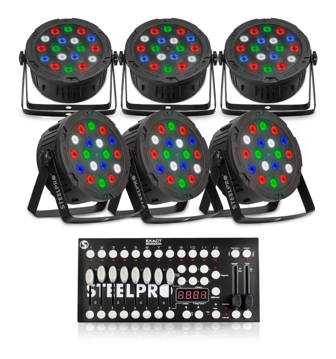 Paquete Dj 6 Cañones 18x3 + Controlador Dmx512 Steelpro