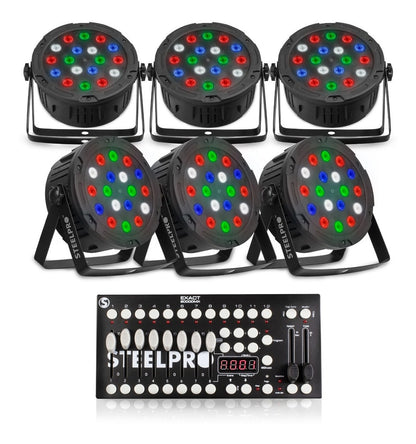 Paquete Dj 6 Cañones 18x3 + Controlador Dmx512 Steelpro