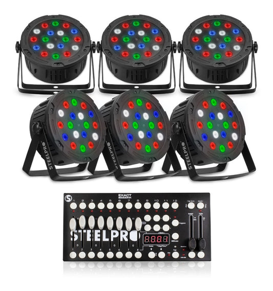 Paquete Dj 6 Cañones 18x3 + Controlador Dmx512 Steelpro