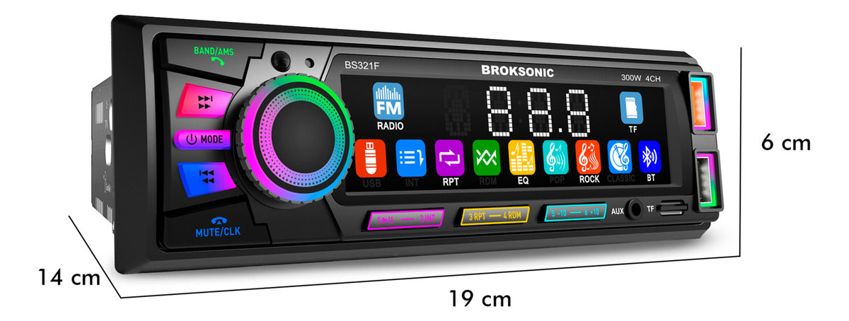 Autoestereo Bocinas 6.5 3 Vias Bluetooth Broksonic Bs-321f65