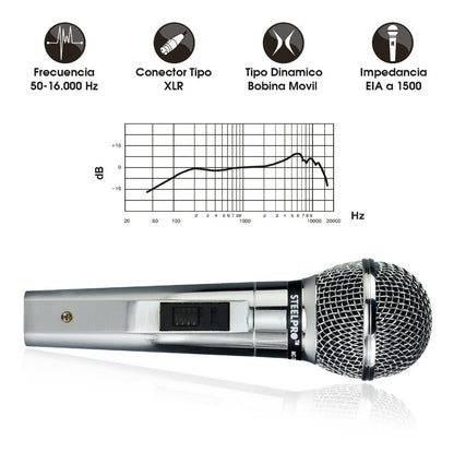Micrófono Dinámico Profesional Xlr Steelpro Mc-1370 Plateado