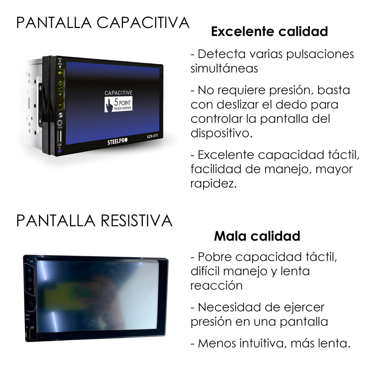 Autoestéreo Mirror Link Pantalla Táctil 7 Bluetooth Steelpro
