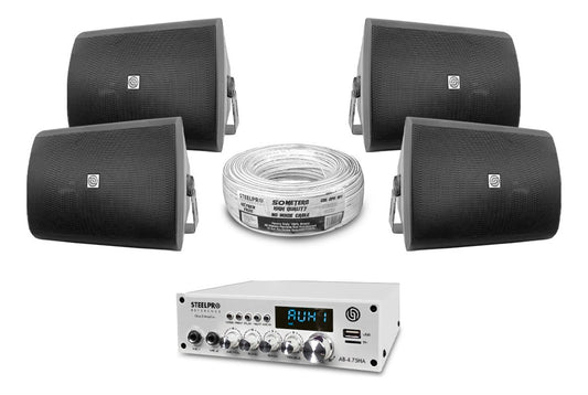 Kit Amplificador Bt 300w 4 Bafles Ambiental 5.2 By Steelpro