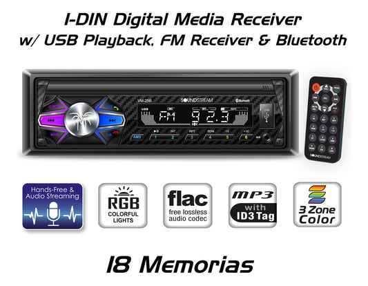 Autoestéreo Para Auto Soundstream Vm-25b Con Usb, Bluetooth Y Lector De Tarjeta Sd 3 Zonas De Color