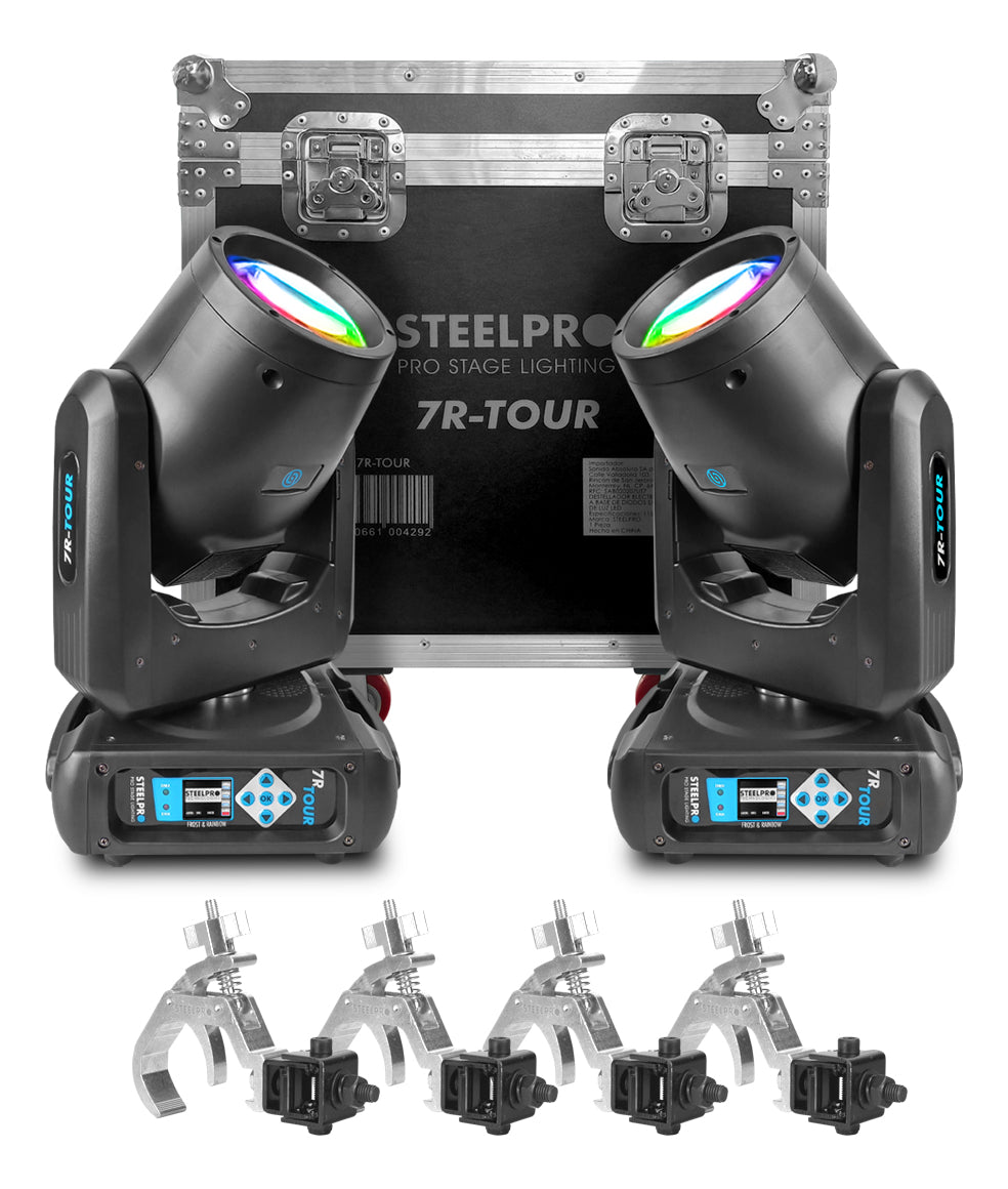 Case Cabeza Movil Beam 7r Tour Dmx + Arcoiris Luz Escenario Dj Steelpro Gratis 4 Pro Clamps Steelpro
