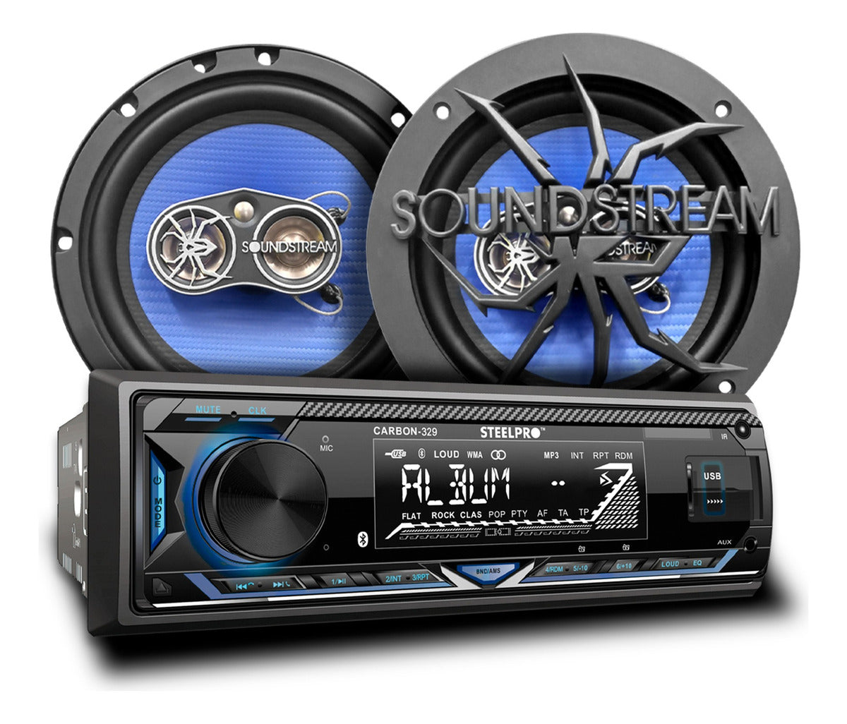Steelpro Kit Autoestereo Bluetooth Y Bocinas 6.5 Usb-sd Card