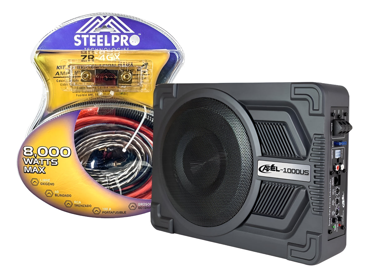 Subwoofer Amplificado 10' Axel By Steelpro + Kit De Cables