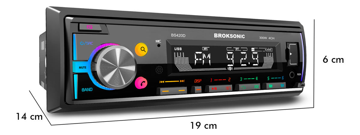 Autoestereo Desmontable Bocinas6.5 3vias Broksonic Bs-420d65