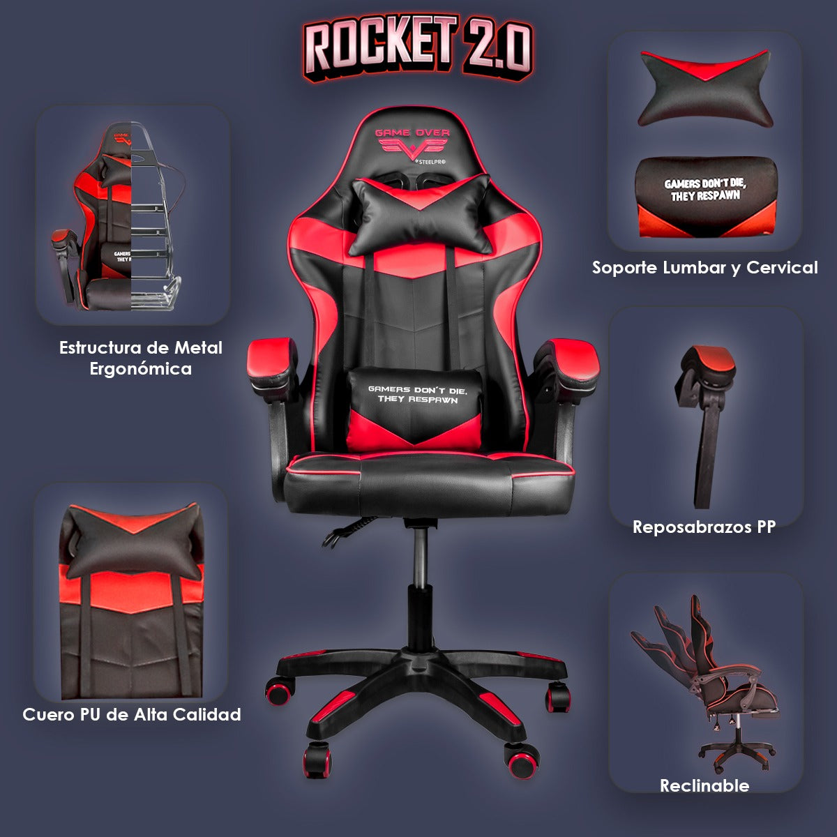 Silla Gamer Ergonómica Reclinable Rocket Game By Steelpro