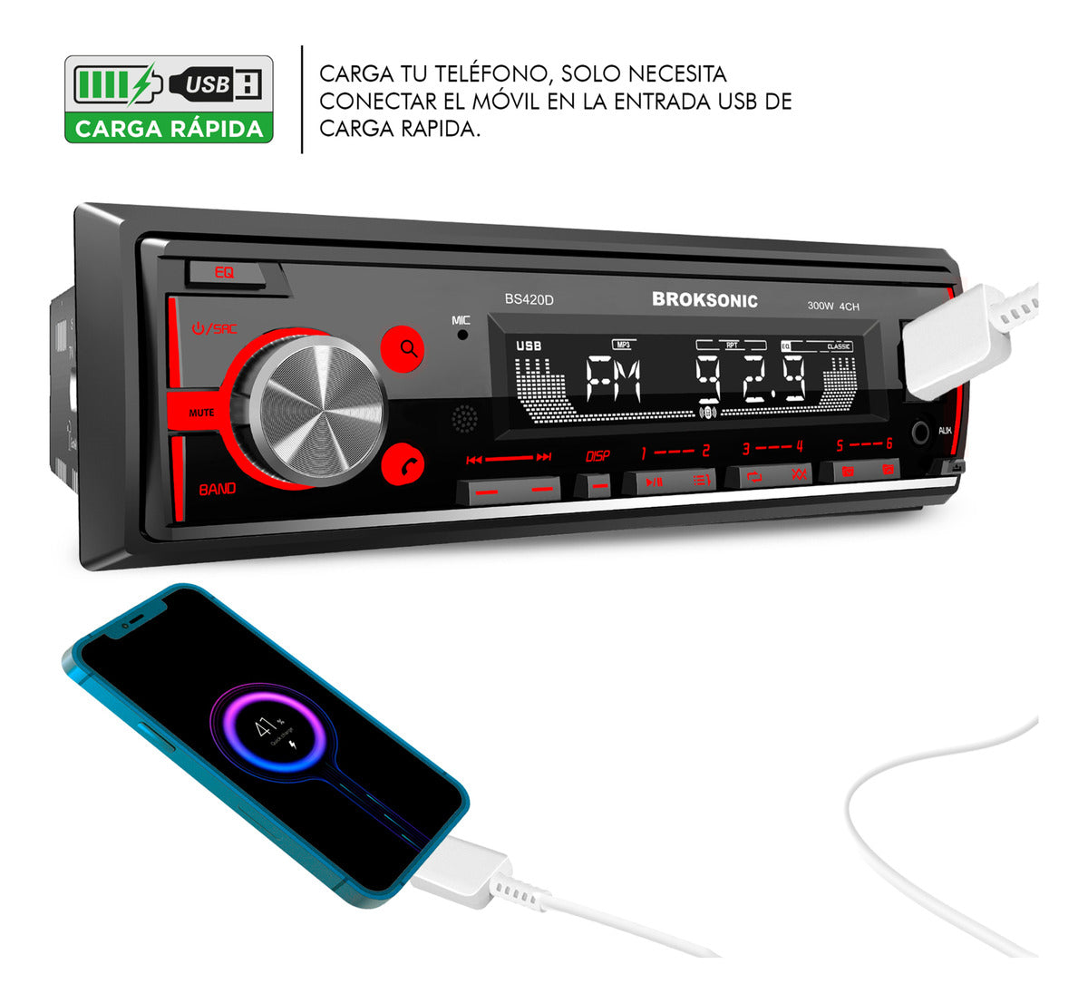 Autoestereo Desmontable Bocinas6.5 3vias Broksonic Bs-420d65