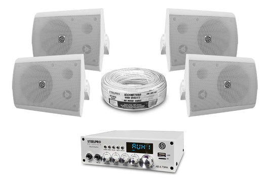 Kit Amplificador Bt 300w 4 Bafles Ambiental 5.2 By Steelpro
