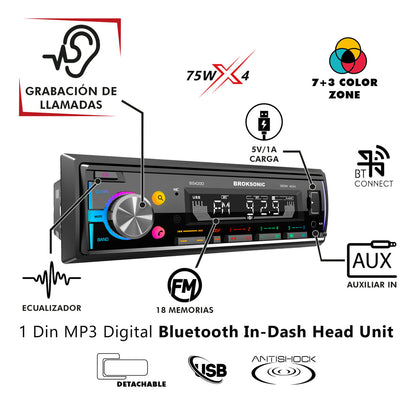 Autoestereo Desmontable Bocinas6.5 3vias Broksonic Bs-420d65