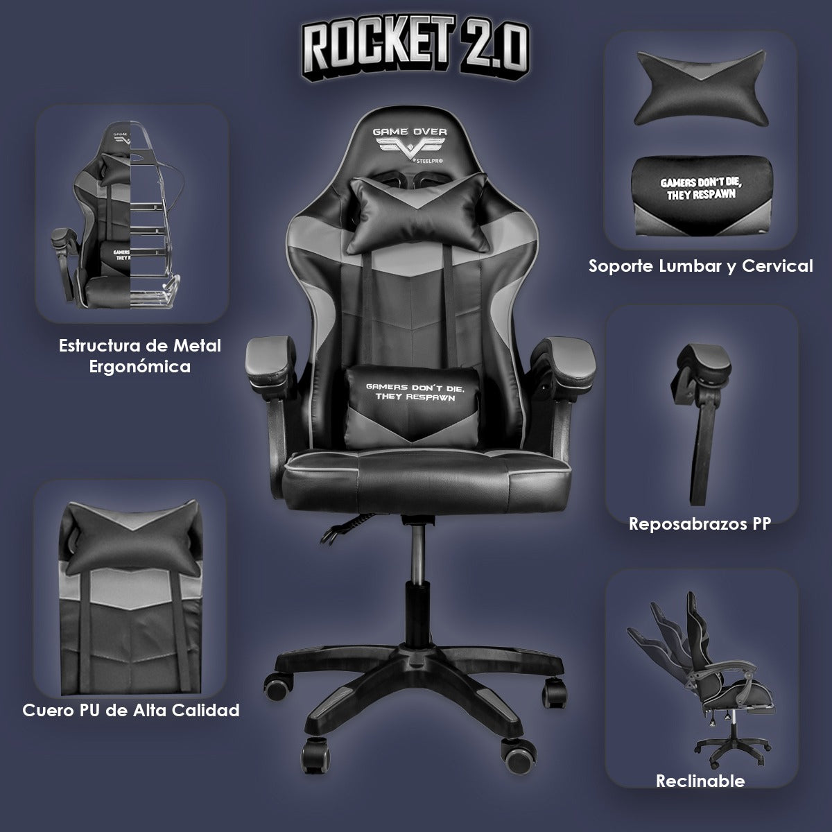 Silla Gamer Ergonómica Reclinable Rocket Game By Steelpro