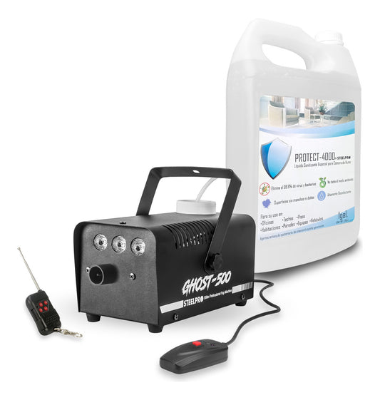 Camara De Humo Steelpro 500w Rgb + Galón Sanitizante Protect