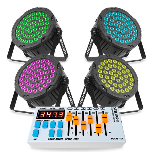 Paquete Dj 4 Cañones 40x3 + Controlador Dmx Pocket Steelpro