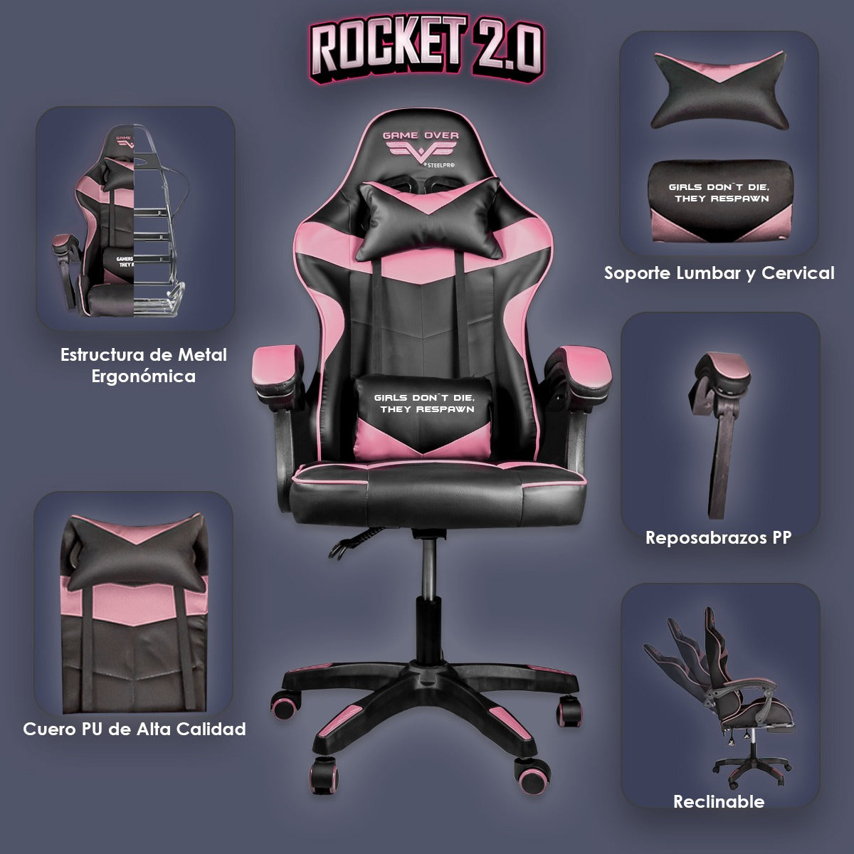 Silla Gamer Ergonómica Reclinable Rocket Game By Steelpro