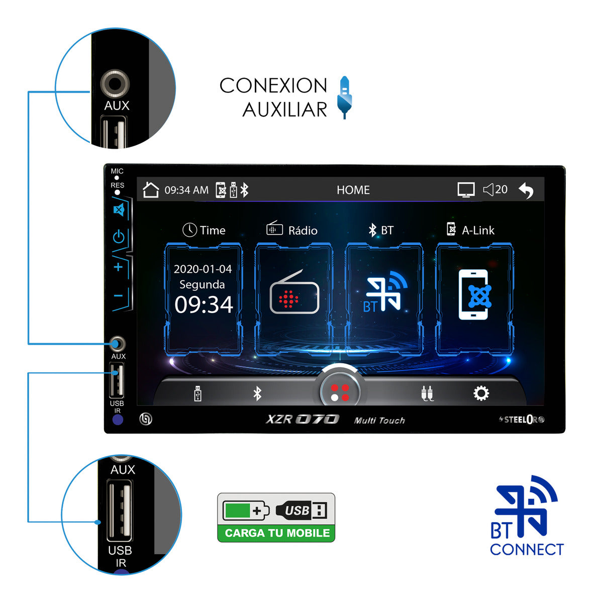 Autoestéreo Mirror Link Pantalla Táctil 7 Bluetooth Steelpro