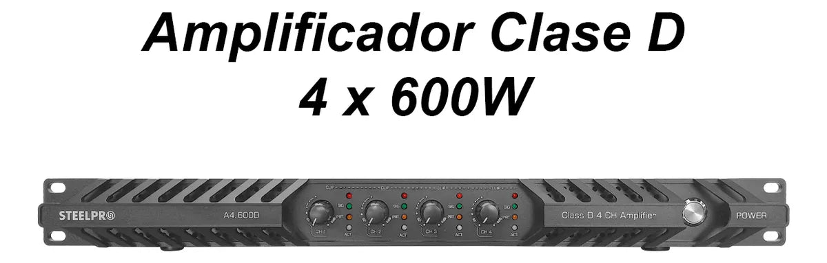 Amplificador Steelpro A4.600d De 4 Canales Y 600wx4 Clase D Negro