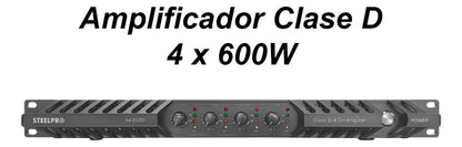 Amplificador Steelpro A4.600d De 4 Canales Y 600wx4 Clase D Negro