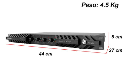 Amplificador Steelpro A4.600d De 4 Canales Y 600wx4 Clase D Negro