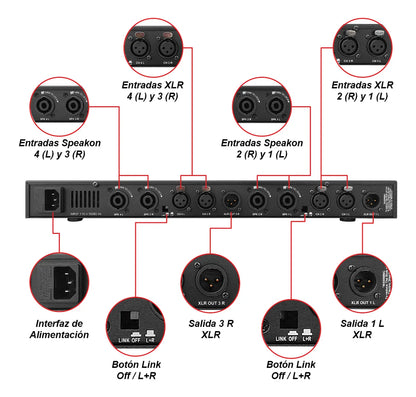 Amplificador Steelpro A4.600d De 4 Canales Y 600wx4 Clase D Negro