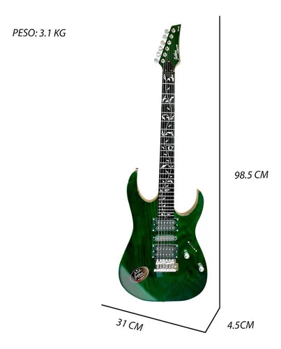 Paquete Guitarra Electrica Jethro Series By Steelpro 044 Color Verde Oscuro Diapasón de Álamo Negro para Diestro