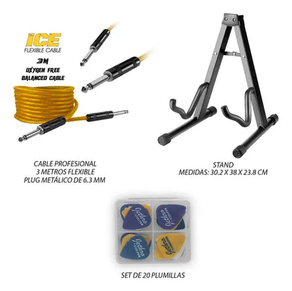 Paquete Guitarra Electrica Jethro Series By Steelpro 044 Color Verde Oscuro Diapasón de Álamo Negro para Diestro