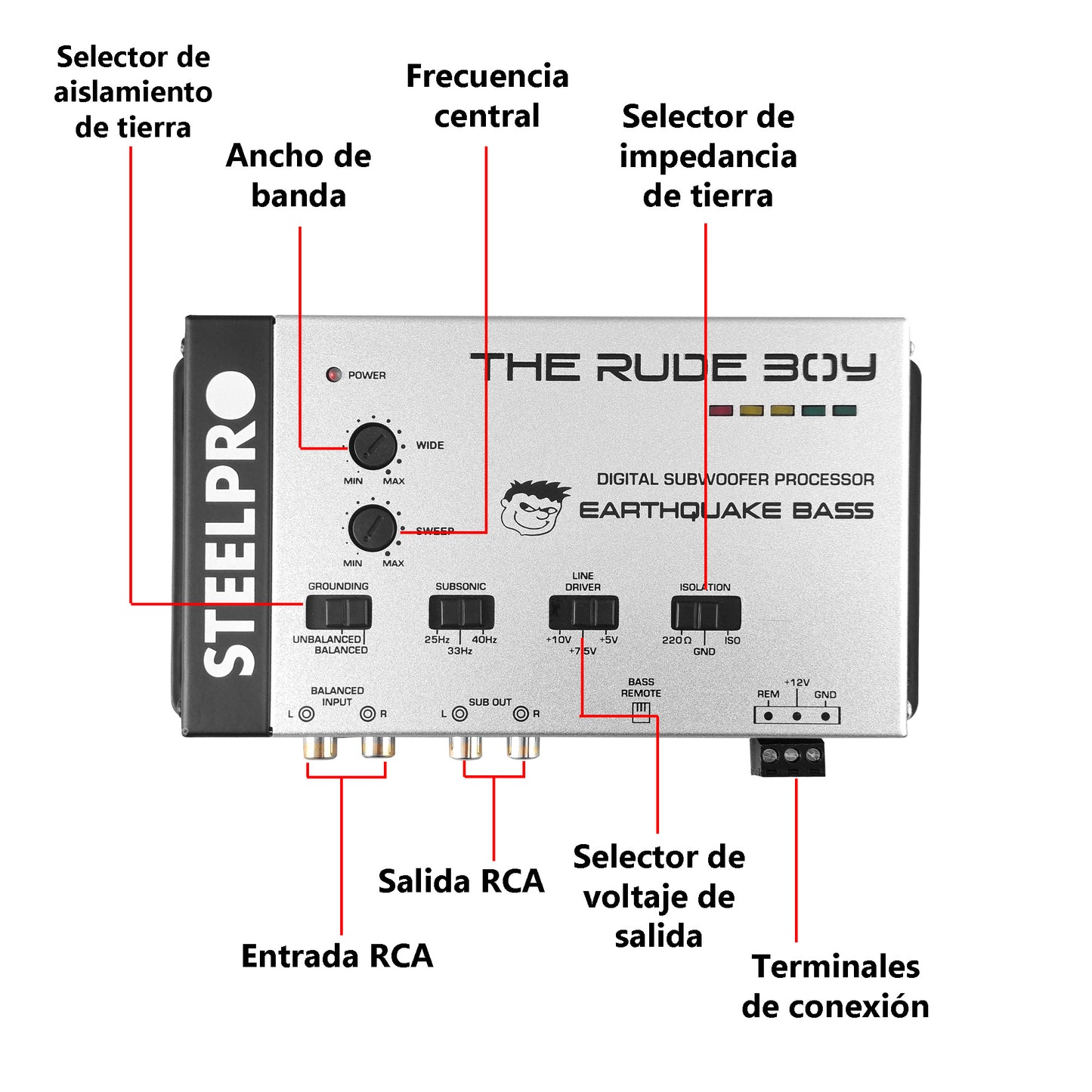 EARTHQUAKE BASS Epicentro Procesador De Bajos Line Driver 10v The Rude Boy by Steelpro