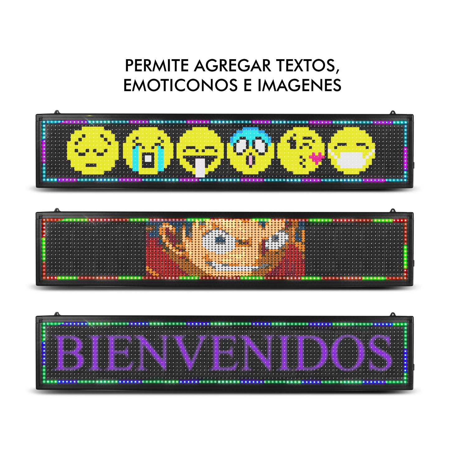 WF-ADV-FULL Letrero LED Programable RGB Full Color 100cm WiFi 16x96 LEDs 1536 LEDs 60 Efectos 3000 Caracteres Programación de Texto Publicidad Digital Pantalla LED para Negocio Steelpro