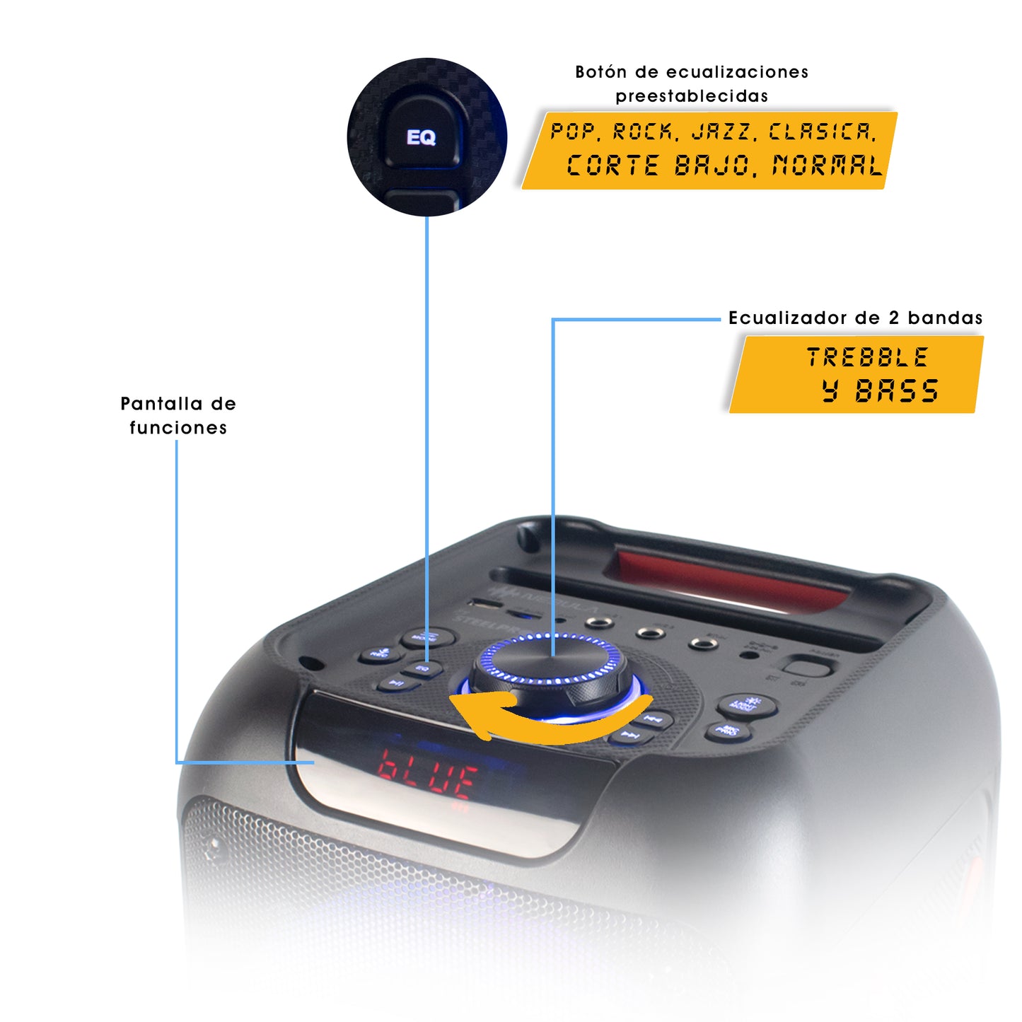 Bocina Amplificada Steelpro NEBULA 2x8” Bluetooth Recargable con Luces LED y TWS