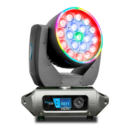FRACTAL-1915H Set de 2 Cabezas Robóticas Wash RGBW 19x15W + Aro SMD Zoom Case Steelpro